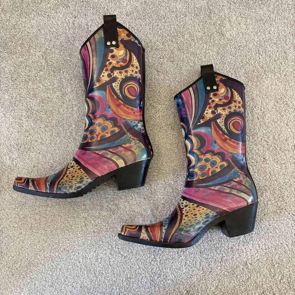 J. Peterman Nomad Yippy‎ Rain Boots Womens 7 Monet Western Cowgirl